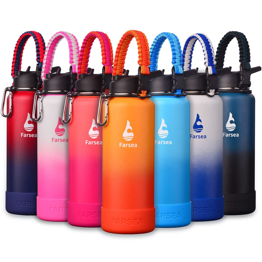 Farsea Insulated Water Bottle With Paracord Handle, Protective Silicone Boot and 2 Lids (Straw Lid & Spout Lid), Stainless Steel Water Bottle Wide Mouth, Double Wall Sweat - Proof BPA - Free, 18 oz - 7DAY'S