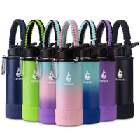 Farsea Insulated Water Bottle With Paracord Handle, Protective Silicone Boot and 2 Lids (Straw Lid & Spout Lid), Stainless Steel Water Bottle Wide Mouth, Double Wall Sweat - Proof BPA - Free, 18 oz - 7DAY'S
