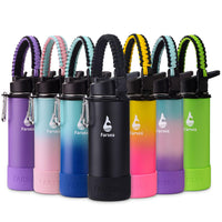 Farsea Insulated Water Bottle With Paracord Handle, Protective Silicone Boot and 2 Lids (Straw Lid & Spout Lid), Stainless Steel Water Bottle Wide Mouth, Double Wall Sweat - Proof BPA - Free, 18 oz - 7DAY'S