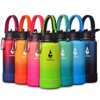 Farsea Insulated Water Bottle With Paracord Handle, Protective Silicone Boot and 2 Lids (Straw Lid & Spout Lid), Stainless Steel Water Bottle Wide Mouth, Double Wall Sweat - Proof BPA - Free, 18 oz - 7DAY'S