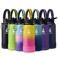 Farsea Insulated Water Bottle With Paracord Handle, Protective Silicone Boot and 2 Lids (Straw Lid & Spout Lid), Stainless Steel Water Bottle Wide Mouth, Double Wall Sweat - Proof BPA - Free, 18 oz - 7DAY'S