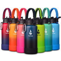 Farsea Insulated Water Bottle With Paracord Handle, Protective Silicone Boot and 2 Lids (Straw Lid & Spout Lid), Stainless Steel Water Bottle Wide Mouth, Double Wall Sweat - Proof BPA - Free, 18 oz - 7DAY'S