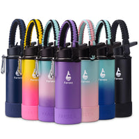 Farsea Insulated Water Bottle With Paracord Handle, Protective Silicone Boot and 2 Lids (Straw Lid & Spout Lid), Stainless Steel Water Bottle Wide Mouth, Double Wall Sweat - Proof BPA - Free, 18 oz - 7DAY'S