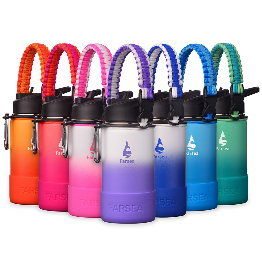 Farsea Insulated Water Bottle With Paracord Handle, Protective Silicone Boot and 2 Lids (Straw Lid & Spout Lid), Stainless Steel Water Bottle Wide Mouth, Double Wall Sweat - Proof BPA - Free, 18 oz - 7DAY'S