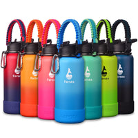 Farsea Insulated Water Bottle With Paracord Handle, Protective Silicone Boot and 2 Lids (Straw Lid & Spout Lid), Stainless Steel Water Bottle Wide Mouth, Double Wall Sweat - Proof BPA - Free, 18 oz - 7DAY'S