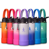 Farsea Insulated Water Bottle With Paracord Handle, Protective Silicone Boot and 2 Lids (Straw Lid & Spout Lid), Stainless Steel Water Bottle Wide Mouth, Double Wall Sweat - Proof BPA - Free, 18 oz - 7DAY'S