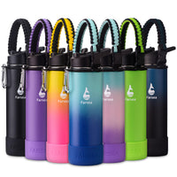 Farsea Insulated Water Bottle With Paracord Handle, Protective Silicone Boot and 2 Lids (Straw Lid & Spout Lid), Stainless Steel Water Bottle Wide Mouth, Double Wall Sweat - Proof BPA - Free, 18 oz - 7DAY'S