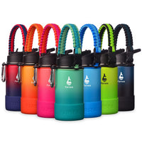 Farsea Insulated Water Bottle With Paracord Handle, Protective Silicone Boot and 2 Lids (Straw Lid & Spout Lid), Stainless Steel Water Bottle Wide Mouth, Double Wall Sweat - Proof BPA - Free, 18 oz - 7DAY'S