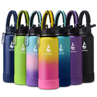 Farsea Insulated Water Bottle With Paracord Handle, Protective Silicone Boot and 2 Lids (Straw Lid & Spout Lid), Stainless Steel Water Bottle Wide Mouth, Double Wall Sweat - Proof BPA - Free, 18 oz - 7DAY'S