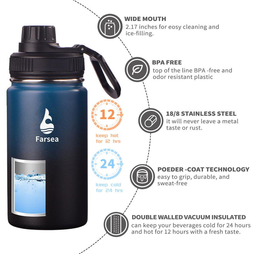 Farsea Insulated Water Bottle With Paracord Handle, Protective Silicone Boot and 2 Lids (Straw Lid & Spout Lid), Stainless Steel Water Bottle Wide Mouth, Double Wall Sweat - Proof BPA - Free, 18 oz - 7DAY'S