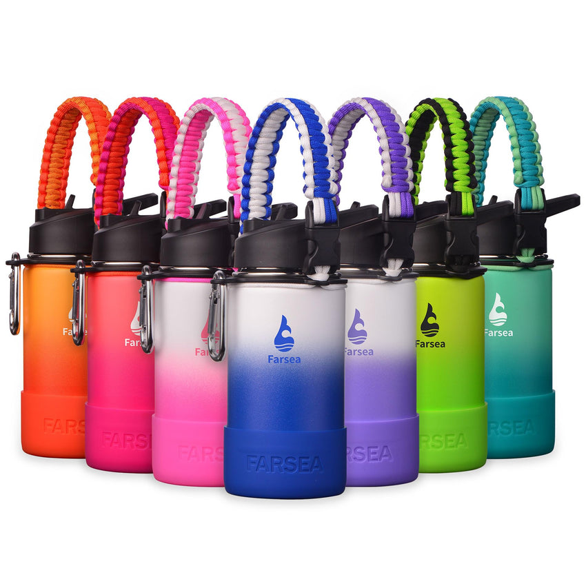 Farsea Insulated Water Bottle With Paracord Handle, Protective Silicone Boot and 2 Lids (Straw Lid & Spout Lid), Stainless Steel Water Bottle Wide Mouth, Double Wall Sweat - Proof BPA - Free, 18 oz - 7DAY'S