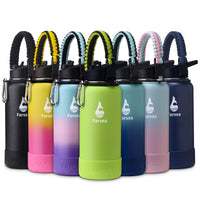 Farsea Insulated Water Bottle With Paracord Handle, Protective Silicone Boot and 2 Lids (Straw Lid & Spout Lid), Stainless Steel Water Bottle Wide Mouth, Double Wall Sweat - Proof BPA - Free, 18 oz - 7DAY'S