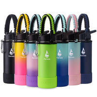 Farsea Insulated Water Bottle With Paracord Handle, Protective Silicone Boot and 2 Lids (Straw Lid & Spout Lid), Stainless Steel Water Bottle Wide Mouth, Double Wall Sweat - Proof BPA - Free, 18 oz - 7DAY'S