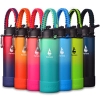 Farsea Insulated Water Bottle With Paracord Handle, Protective Silicone Boot and 2 Lids (Straw Lid & Spout Lid), Stainless Steel Water Bottle Wide Mouth, Double Wall Sweat - Proof BPA - Free, 18 oz - 7DAY'S