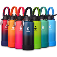 Farsea Insulated Water Bottle With Paracord Handle, Protective Silicone Boot and 2 Lids (Straw Lid & Spout Lid), Stainless Steel Water Bottle Wide Mouth, Double Wall Sweat - Proof BPA - Free, 18 oz - 7DAY'S