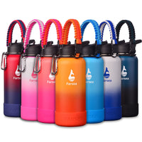 Farsea Insulated Water Bottle With Paracord Handle, Protective Silicone Boot and 2 Lids (Straw Lid & Spout Lid), Stainless Steel Water Bottle Wide Mouth, Double Wall Sweat - Proof BPA - Free, 18 oz - 7DAY'S