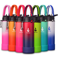 Farsea Insulated Water Bottle With Paracord Handle, Protective Silicone Boot and 2 Lids (Straw Lid & Spout Lid), Stainless Steel Water Bottle Wide Mouth, Double Wall Sweat - Proof BPA - Free, 18 oz - 7DAY'S