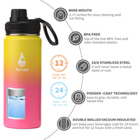 Farsea Insulated Water Bottle With Paracord Handle, Protective Silicone Boot and 2 Lids (Straw Lid & Spout Lid), Stainless Steel Water Bottle Wide Mouth, Double Wall Sweat - Proof BPA - Free, 18 oz - 7DAY'S
