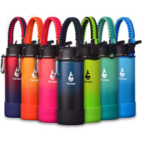Farsea Insulated Water Bottle With Paracord Handle, Protective Silicone Boot and 2 Lids (Straw Lid & Spout Lid), Stainless Steel Water Bottle Wide Mouth, Double Wall Sweat - Proof BPA - Free, 18 oz - 7DAY'S