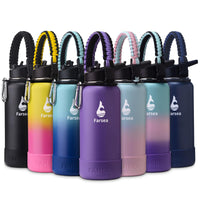 Farsea Insulated Water Bottle With Paracord Handle, Protective Silicone Boot and 2 Lids (Straw Lid & Spout Lid), Stainless Steel Water Bottle Wide Mouth, Double Wall Sweat - Proof BPA - Free, 18 oz - 7DAY'S