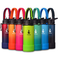 Farsea Insulated Water Bottle With Paracord Handle, Protective Silicone Boot and 2 Lids (Straw Lid & Spout Lid), Stainless Steel Water Bottle Wide Mouth, Double Wall Sweat - Proof BPA - Free, 18 oz - 7DAY'S