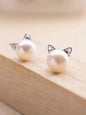 Fashion Earings Jewelry Silver Color Small Pearl Cat Stud Earrings for Women Girls Summer Daisy Flower Earring Pendientes - 7DAY'S