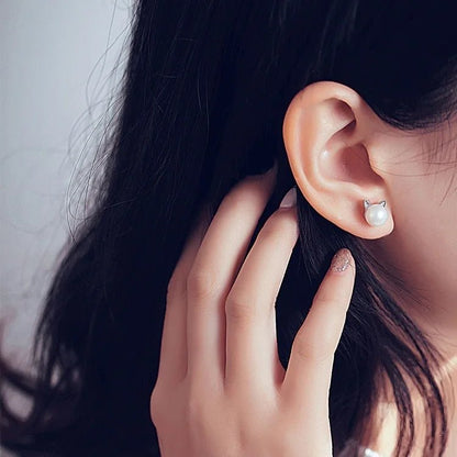 Fashion Earings Jewelry Silver Color Small Pearl Cat Stud Earrings for Women Girls Summer Daisy Flower Earring Pendientes - 7DAY'S