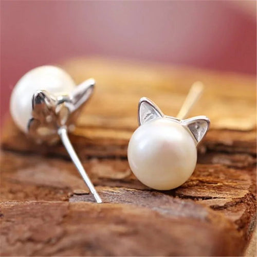 Fashion Earings Jewelry Silver Color Small Pearl Cat Stud Earrings for Women Girls Summer Daisy Flower Earring Pendientes - 7DAY'S