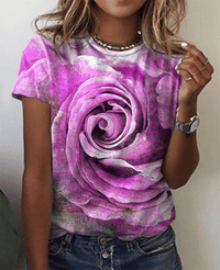Fashion Women Blouse 2023 Sexy Tops For Woman 3D Rose Printing Short Sleeve Tees Female T-shirts Plus Sized Women's Y2k Clothes - 7DAY'S
