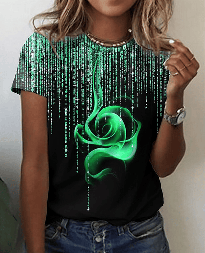 Fashion Women Blouse 2023 Sexy Tops For Woman 3D Rose Printing Short Sleeve Tees Female T-shirts Plus Sized Women's Y2k Clothes - 7DAY'S