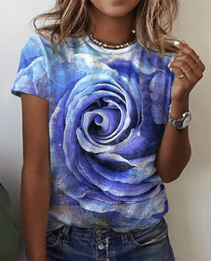 Fashion Women Blouse 2023 Sexy Tops For Woman 3D Rose Printing Short Sleeve Tees Female T-shirts Plus Sized Women's Y2k Clothes - 7DAY'S