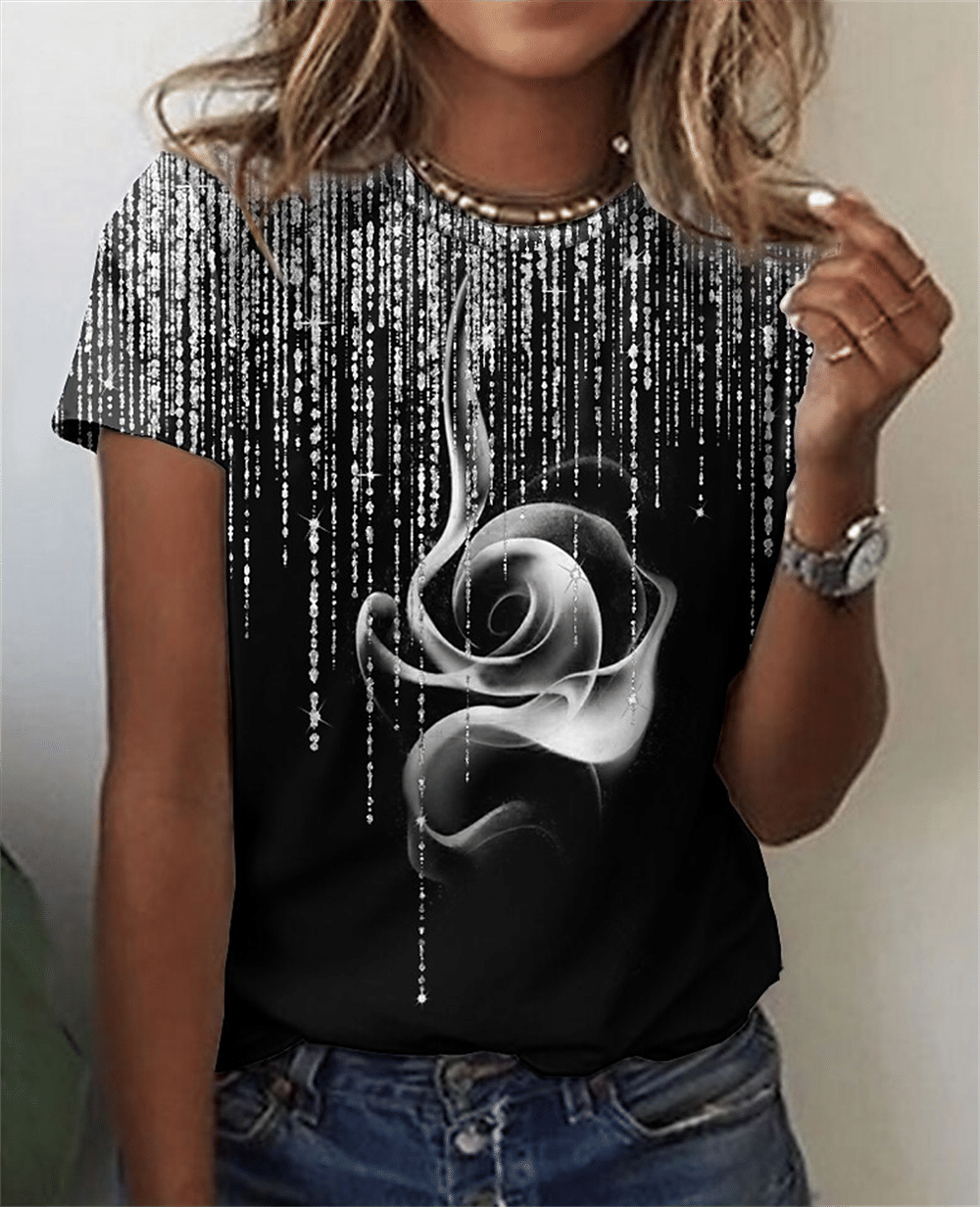 Fashion Women Blouse 2023 Sexy Tops For Woman 3D Rose Printing Short Sleeve Tees Female T-shirts Plus Sized Women's Y2k Clothes - 7DAY'S