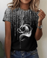 Fashion Women Blouse 2023 Sexy Tops For Woman 3D Rose Printing Short Sleeve Tees Female T-shirts Plus Sized Women's Y2k Clothes - 7DAY'S