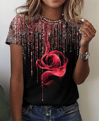 Fashion Women Blouse 2023 Sexy Tops For Woman 3D Rose Printing Short Sleeve Tees Female T-shirts Plus Sized Women's Y2k Clothes - 7DAY'S