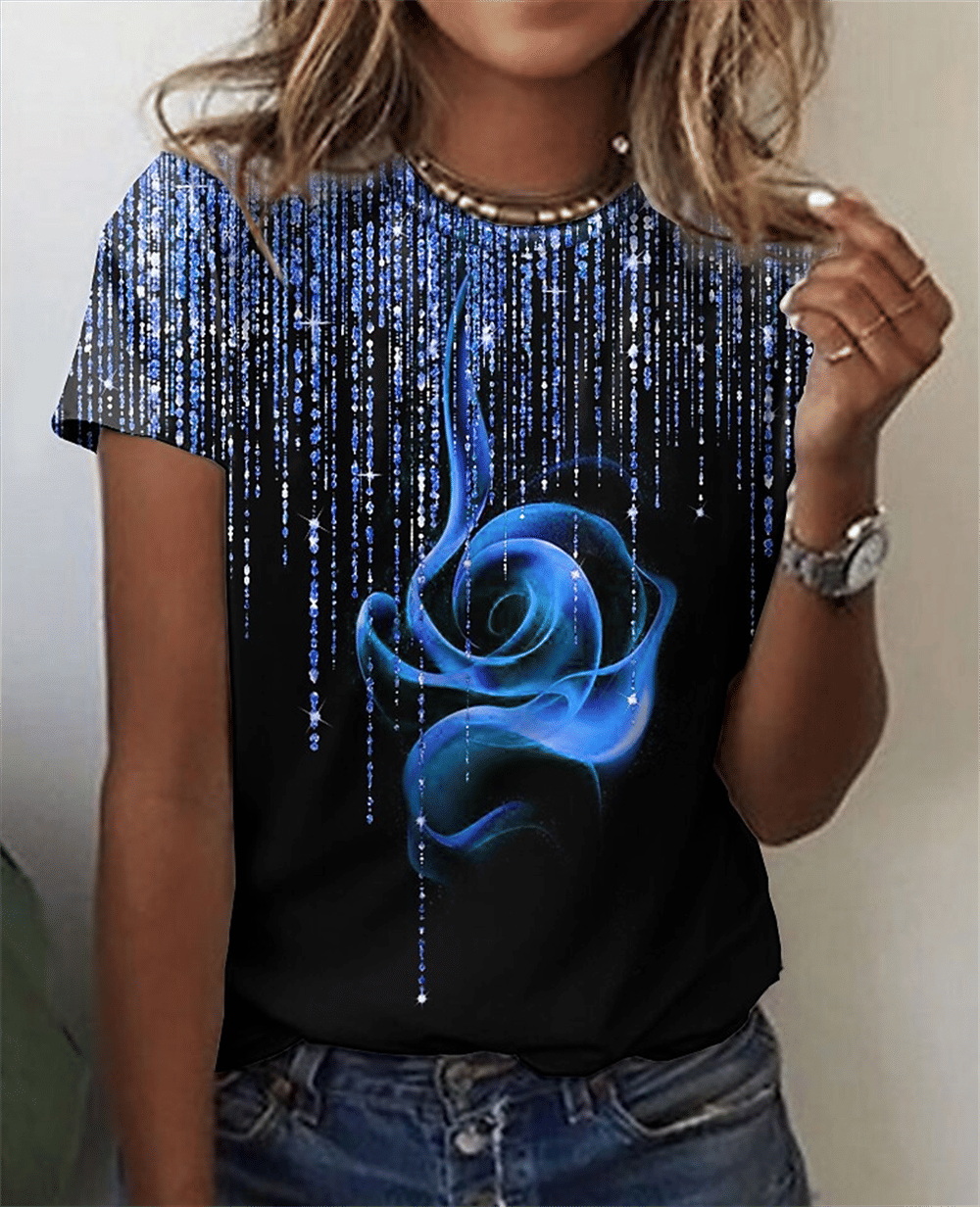 Fashion Women Blouse 2023 Sexy Tops For Woman 3D Rose Printing Short Sleeve Tees Female T-shirts Plus Sized Women's Y2k Clothes - 7DAY'S