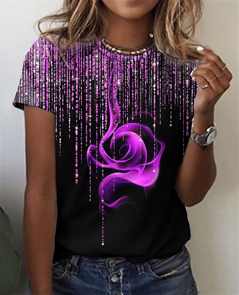 Fashion Women Blouse 2023 Sexy Tops For Woman 3D Rose Printing Short Sleeve Tees Female T-shirts Plus Sized Women's Y2k Clothes - 7DAY'S