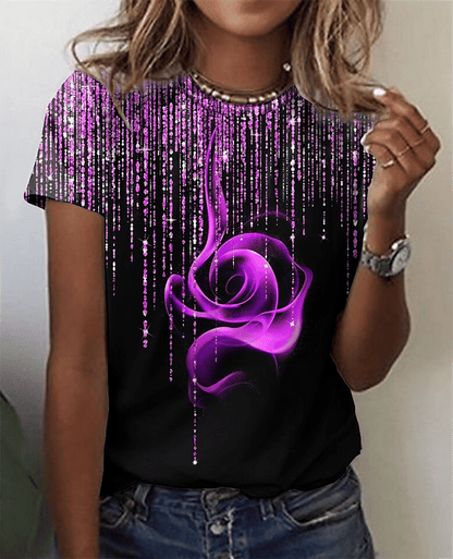 Fashion Women Blouse 2023 Sexy Tops For Woman 3D Rose Printing Short Sleeve Tees Female T-shirts Plus Sized Women's Y2k Clothes - 7DAY'S