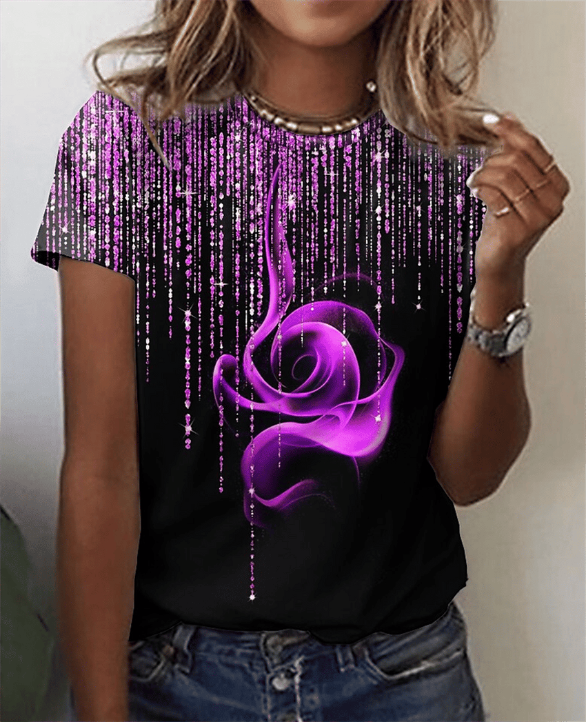 Fashion Women Blouse 2023 Sexy Tops For Woman 3D Rose Printing Short Sleeve Tees Female T-shirts Plus Sized Women's Y2k Clothes - 7DAY'S