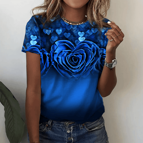 Fashion Women Blouse 2023 Sexy Tops For Woman 3D Rose Printing Short Sleeve Tees Female T-shirts Plus Sized Women's Y2k Clothes - 7DAY'S