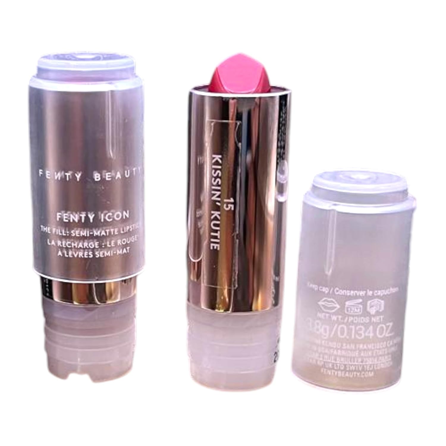 FENTY BEAUTY by Rihanna Icon Semi - Matte Lipstick Refill - Kissin' Kutie | Refillable Lip Color, Longwear, Lightweight, Nude Pink, 3.8g / 0.134oz - 7DAY'S