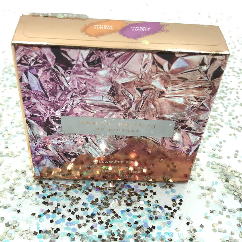 Fenty Beauty Killawatt Foil Freestyle Highlighter Duo - Mimosa Sunrise/Sangria Sunset, Cream, Powder, Face Shaping Makeup, Metallic Finish - 7DAY'S