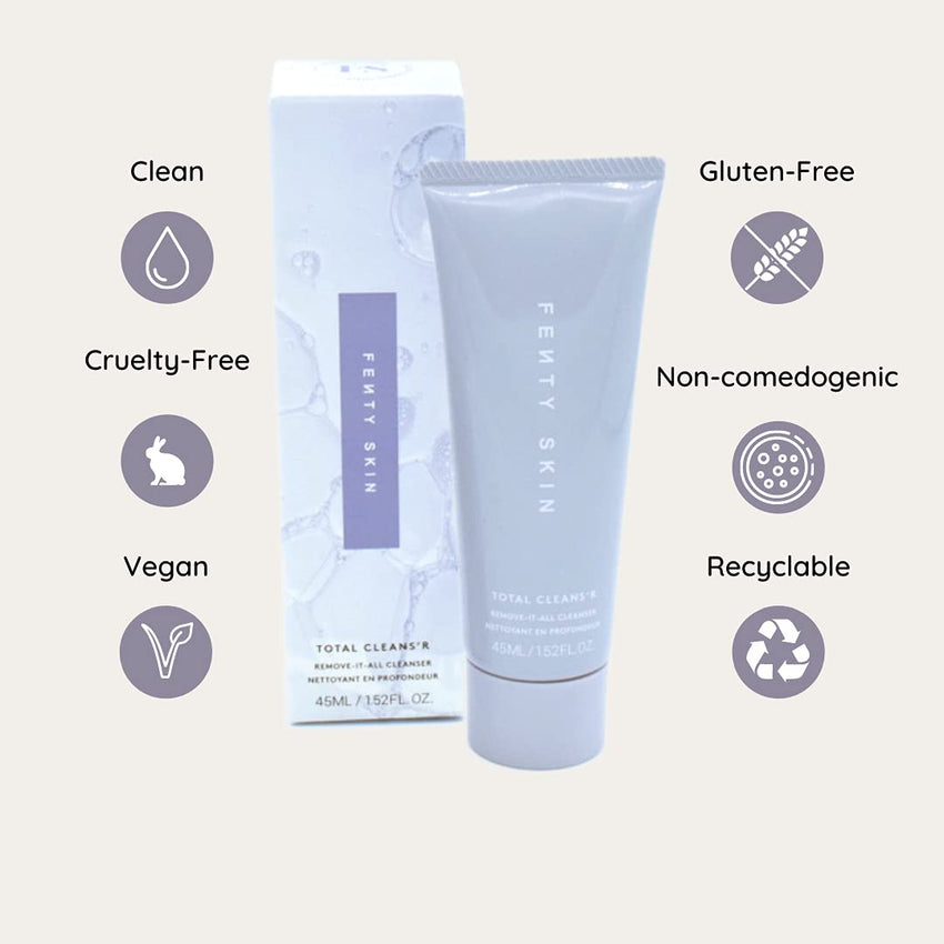 Fenty Skin Total Cleans'r Mini Travel Size Remove - It - All Cleanser - Daily Gentle Facial Cleansing Wash and Face Makeup Remover, Removes Dirt, Oil - 7DAY'S