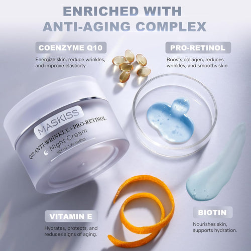 Firming Neck Cream & Anti - Wrinkle Night Cream with Coenzyme Q10 + Pro - Retinol, Unscented Skin Firming Neck Cream, Anti Aging Facial Moisturizer for Sensitive Skin, 1.76 Oz Jar - 7DAY'S