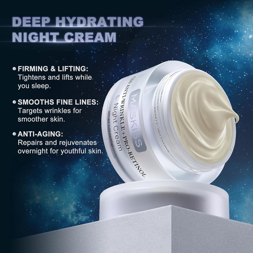 Firming Neck Cream & Anti - Wrinkle Night Cream with Coenzyme Q10 + Pro - Retinol, Unscented Skin Firming Neck Cream, Anti Aging Facial Moisturizer for Sensitive Skin, 1.76 Oz Jar - 7DAY'S