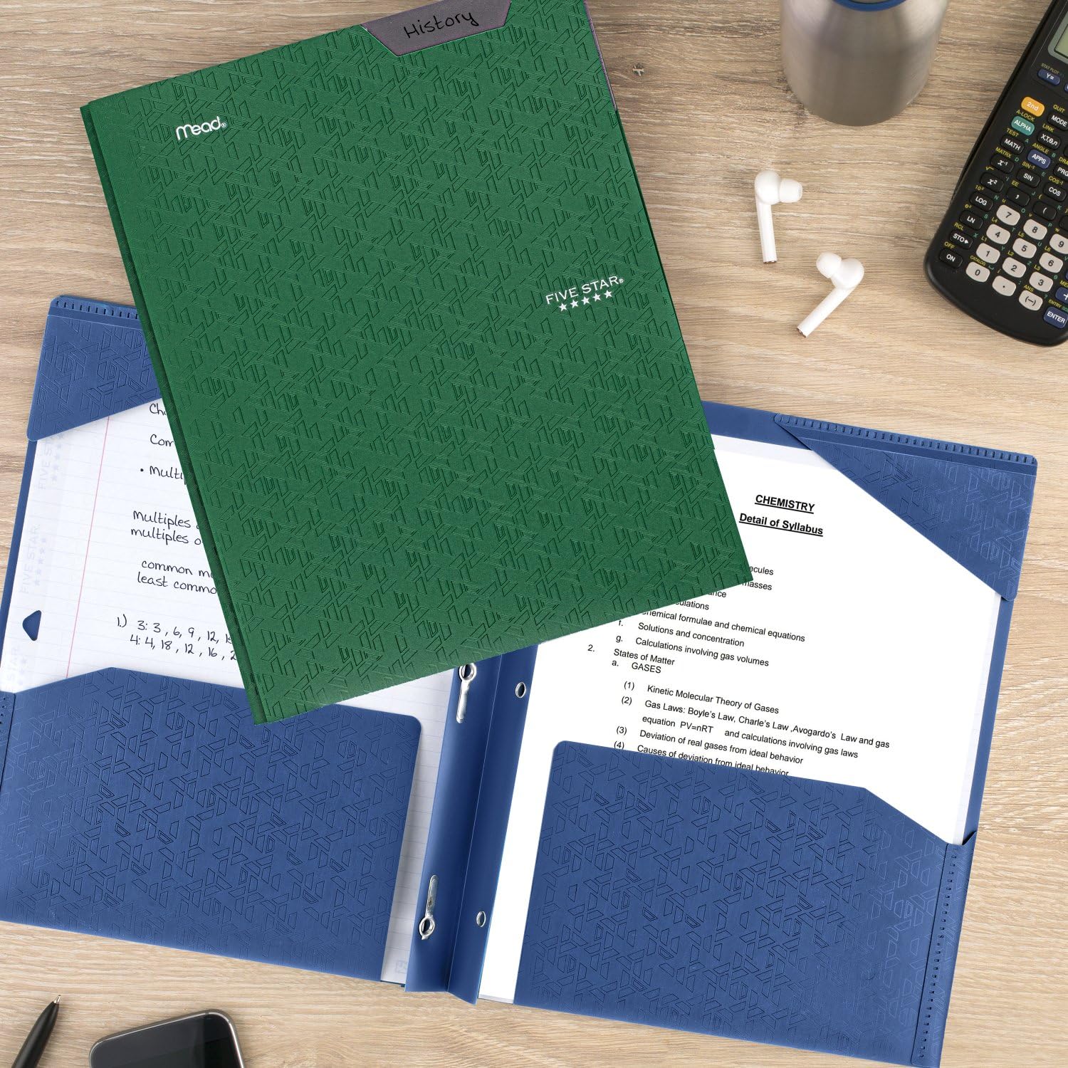 Five Star 2 - Pocket Folder, 4 Pack, Plastic Folder with Stay - Put Tabs and Prong Fasteners, Holds 8 - 1/2" x 11" Paper, Black, Fire Red, Forest Green, Pacific Blue (38048) - 7DAY'S