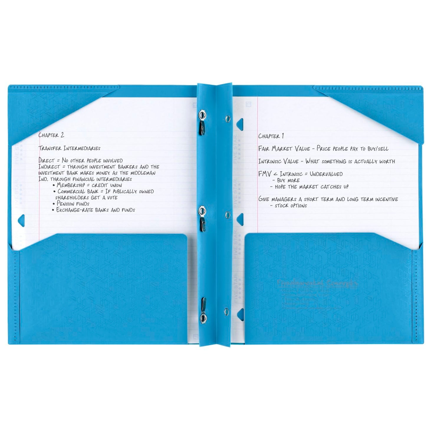 Five Star 2 - Pocket Folder, 4 Pack, Plastic Folder with Stay - Put Tabs and Prong Fasteners, Holds 8 - 1/2" x 11" Paper, Black, Fire Red, Forest Green, Pacific Blue (38048) - 7DAY'S