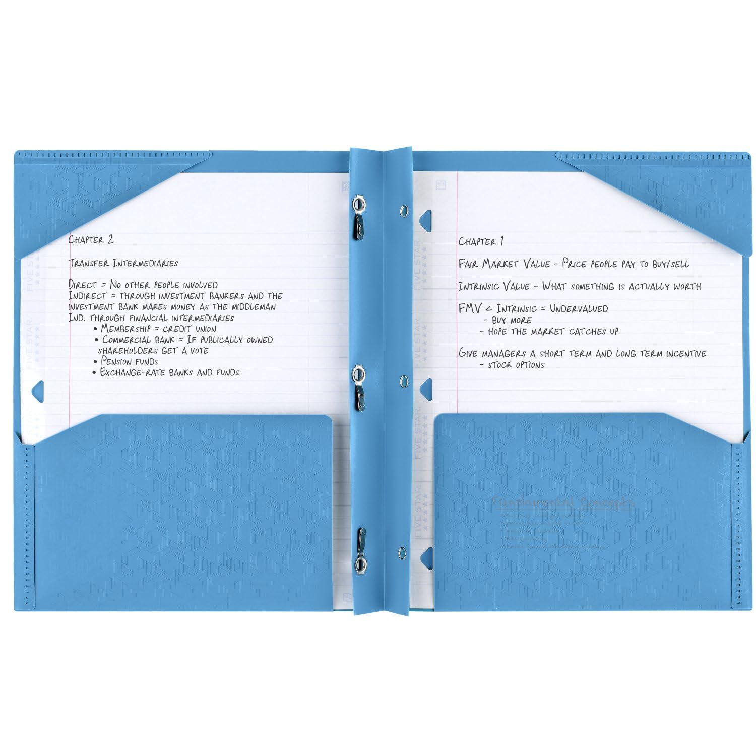 Five Star 2 - Pocket Folder, 4 Pack, Plastic Folder with Stay - Put Tabs and Prong Fasteners, Holds 8 - 1/2" x 11" Paper, Black, Fire Red, Forest Green, Pacific Blue (38048) - 7DAY'S
