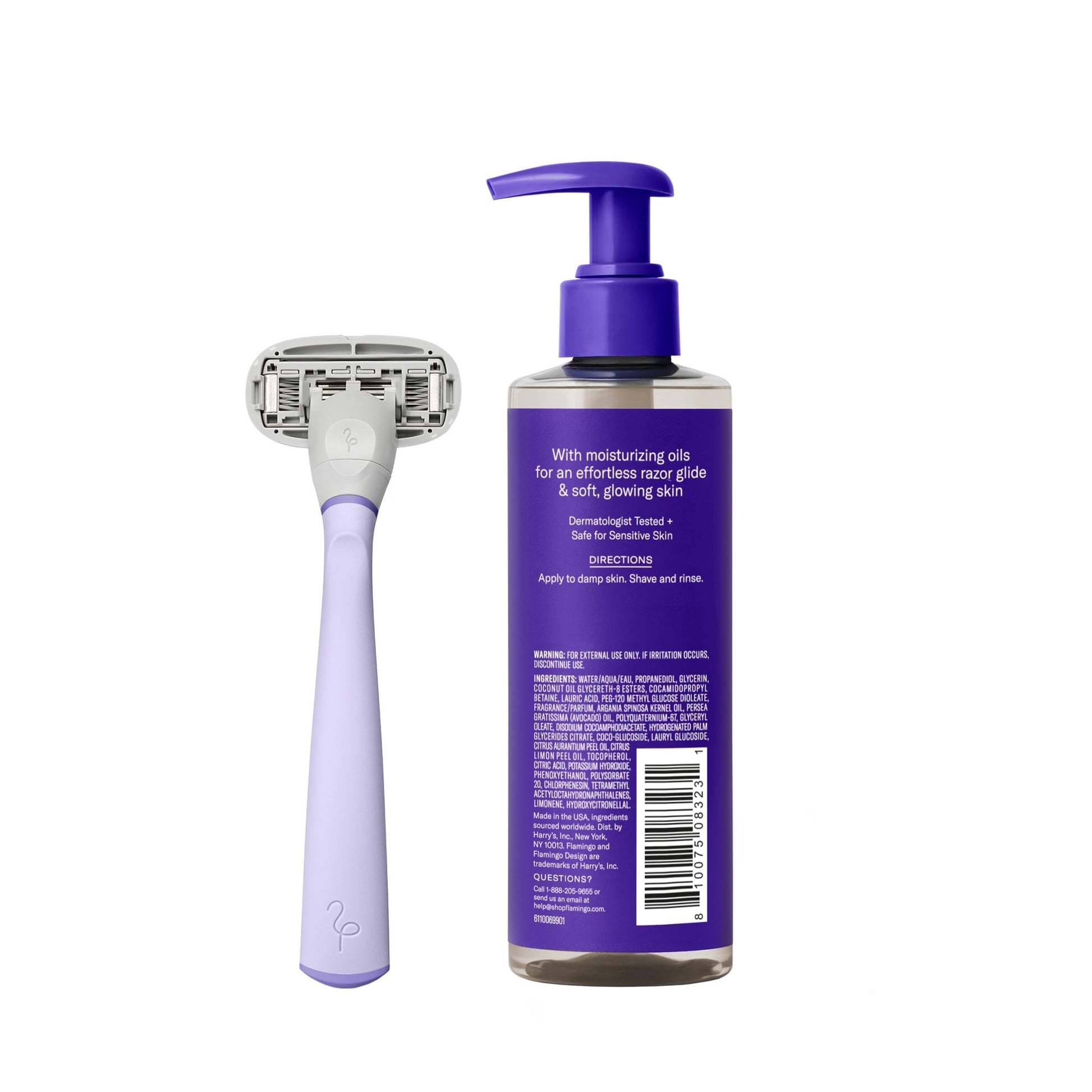 Flamingo Razor Shaving Set for Women - 5 - Blade Razor, Nourishing Shave Oil, and Shower Holder - Lilac - 7DAY'S
