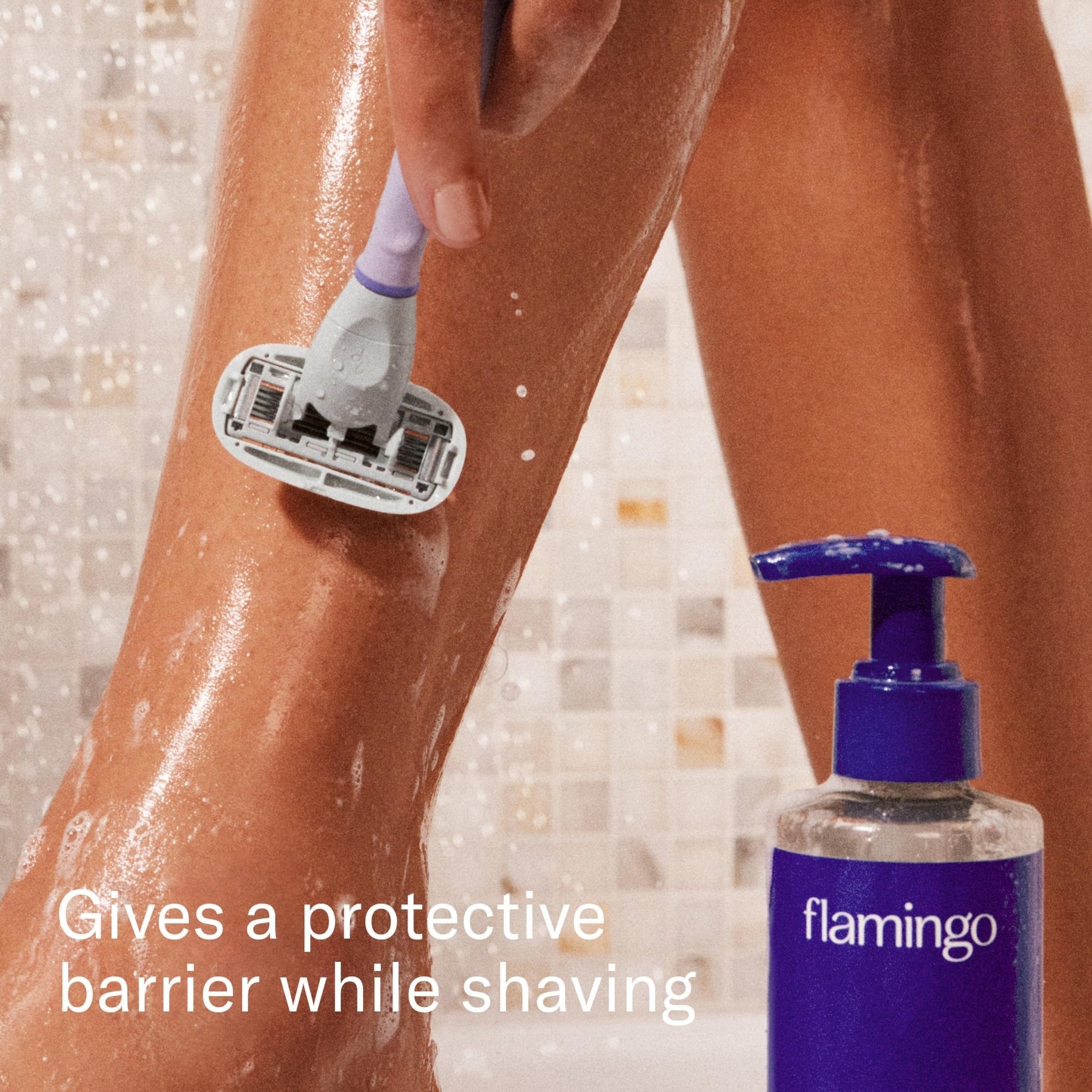 Flamingo Razor Shaving Set for Women - 5 - Blade Razor, Nourishing Shave Oil, and Shower Holder - Lilac - 7DAY'S