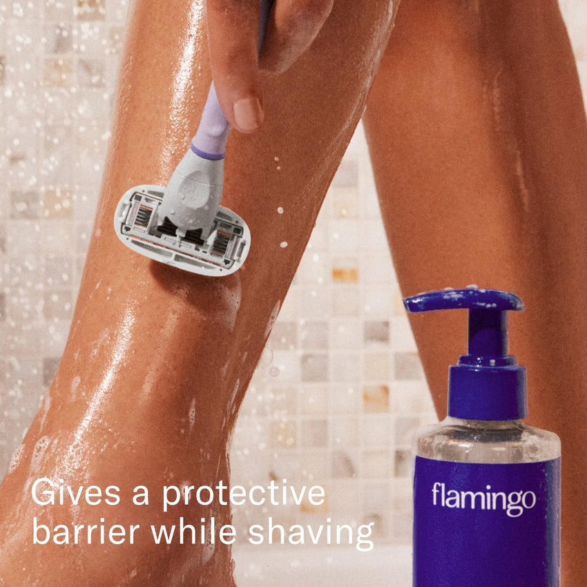 Flamingo Razor Shaving Set for Women - 5 - Blade Razor, Nourishing Shave Oil, and Shower Holder - Lilac - 7DAY'S